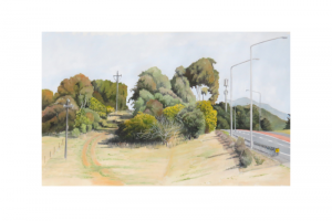 Cotter Road, 2015 gouache on paper, 700x600 framed. photo by Tony Oates